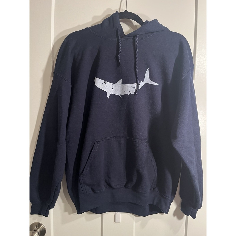 Nancy's Martha's Vineyard Shark Hoodie Navy Gildan Heavy Blend Pullover Large
